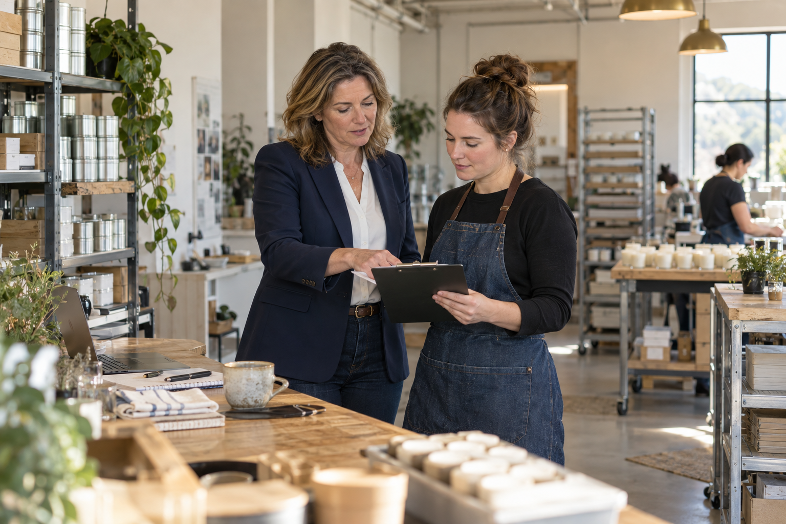 Business owner reviewing her operation with a member of the team
