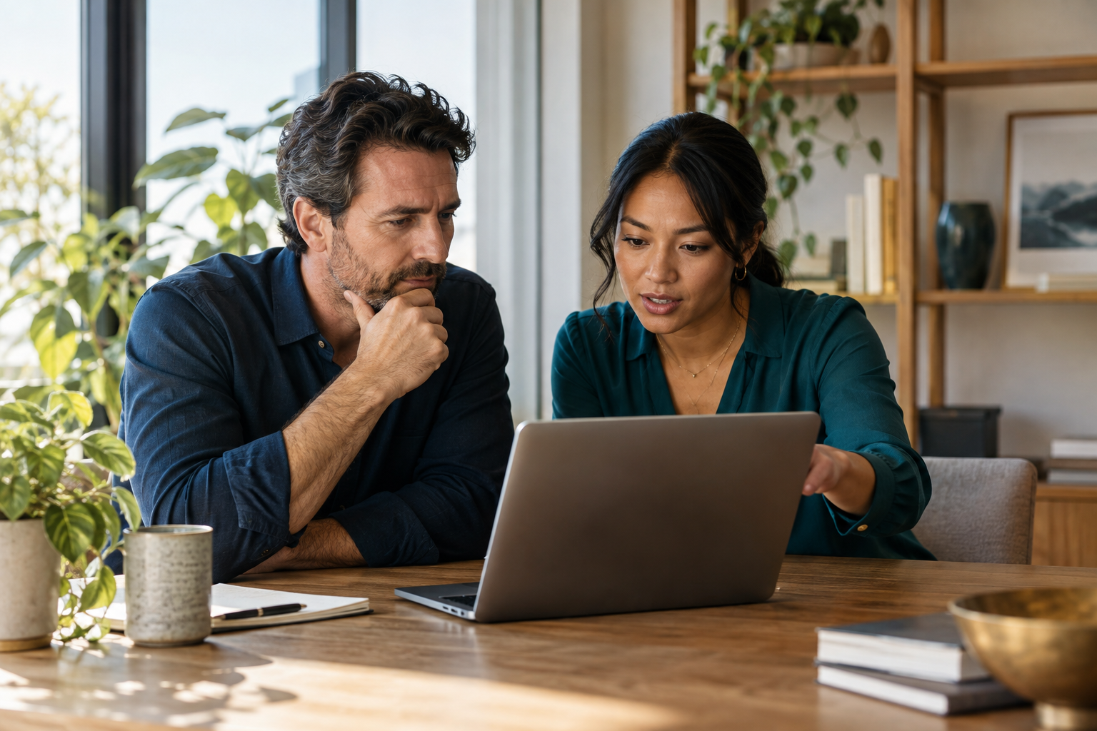 Business owner and consultant reviewing an operational workflow